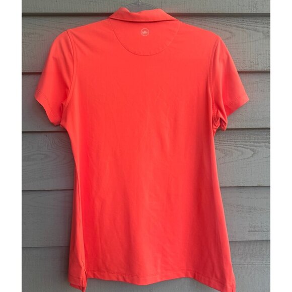 Peter Millar Women’s Golf Polo Shirt Coral Orange Belfair Logo Performance Top - Picture 4 of 7